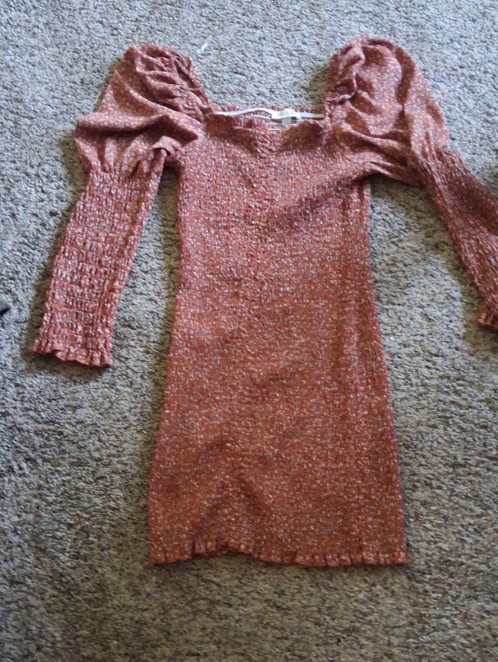 Blush Rust Knit Puff-Sleeve Long-Sleeve Dress